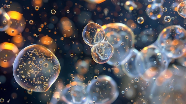 Uma de esferas translúcidas, cada uma não maior do que uma cabeça de alfinete, à deriva através de um mar de microscópicos