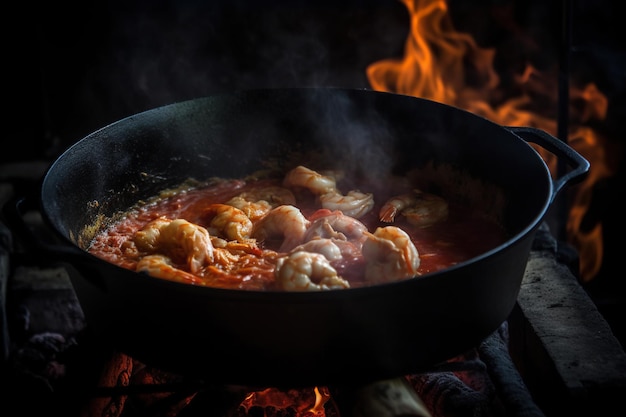 Uma delícia rústica Moqueca de Camarão em um charmoso cenário litorâneo