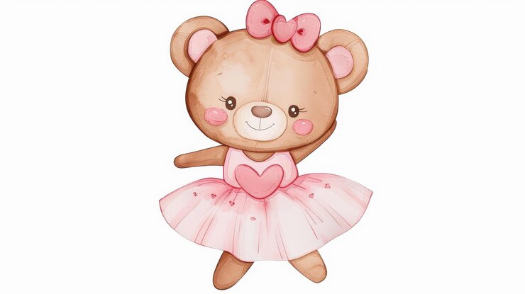 Foto uma deliciosa bailarina de desenhos animados num vestido rosa dança alegremente, perfeita para banhos de bebé.
