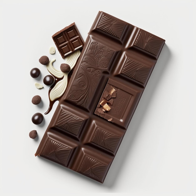 Uma deliciosa barra de chocolate com alguns pedaços de chocolate