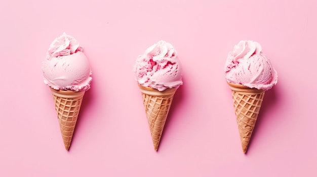 Uma deliciosa colher de sorvete cremoso de tons pastel senta-se tentadoramente sobre um fundo rosa vibrante Perfeito para promoções de verão esta imagem de dar água na boca com certeza deixará os espectadores ansiosos