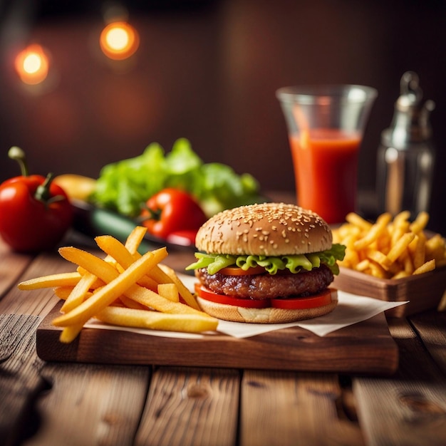 Uma deliciosa combinação de hambúrguer e batata frita