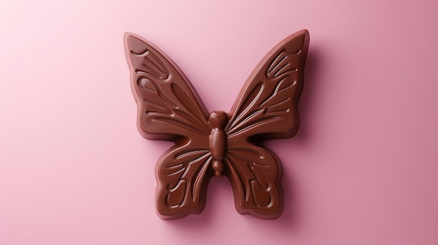 Foto uma deliciosa e hipnotizante barra de chocolate em forma de fada em exquisitos detalhes hiper-realistas este deleite encantador é elegantemente apresentado em um fundo rosa pastel sonhador perfeito para indu