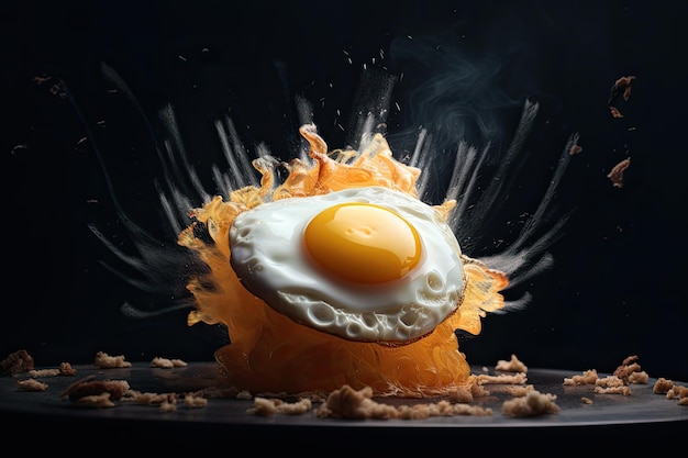 Uma deliciosa explosão de gosto de ovo frito em uma panela para cozinha matinal saudável e dieta de colesterol