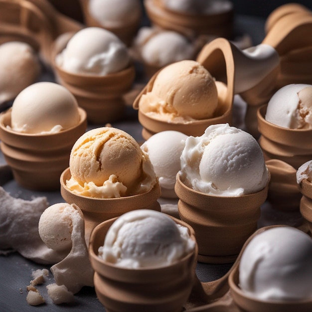 Uma deliciosa fotografia de sorvete com fundo de cozinha