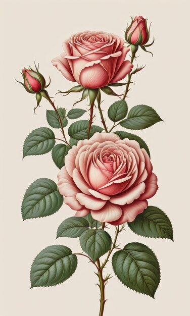 Uma deliciosa planta com flores de rosa, como na ilustração botânica vintage