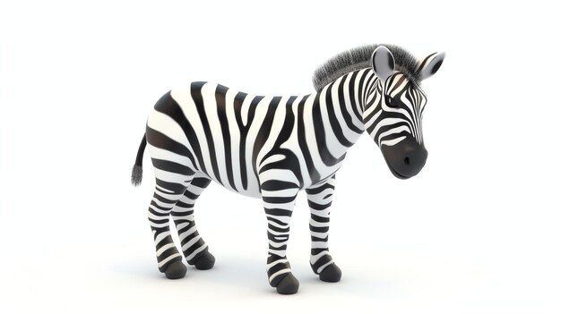 Uma deliciosa renderização 3D de uma zebra bonita mostrando seu encanto cativante com uma expressão brincalhona e listras lindamente detalhadas em um fundo branco prístino Perfeito para adicionar