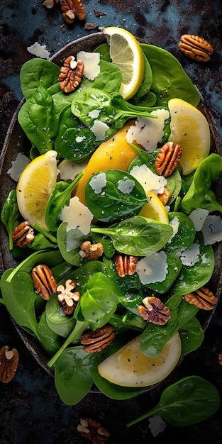 Uma deliciosa salada com frutas e queijo.