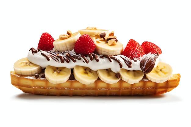 Uma deliciosa sobremesa de sorvete de banana split com calda de chocolate Sobremesa de sorvete de banana split