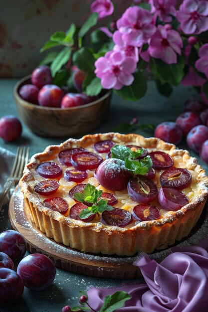 Foto uma deliciosa tarte de ameixa.