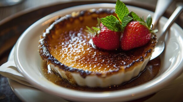 Uma deliciosa tigela de pudim com bagas e açúcar em pó