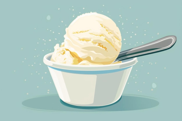 Uma deliciosa tigela de sorvete com uma colher perfeita para menus de sobremesas ou blogs de comida