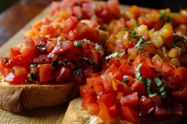 Uma deliciosa variedade de bruschetta de perto