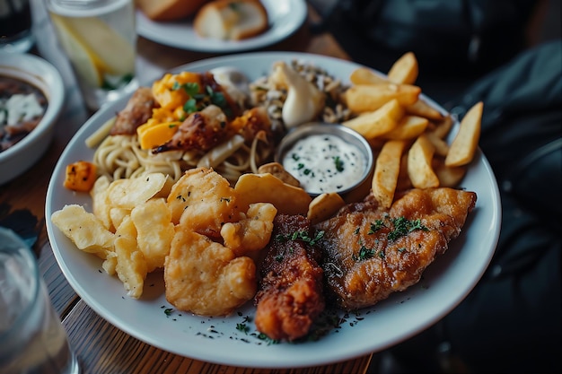 Uma deliciosa variedade de peixe e batatas fritas