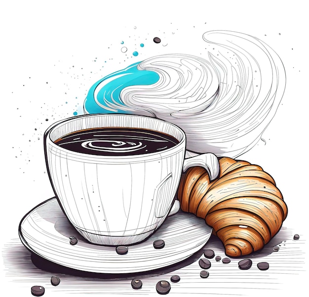 Foto uma deliciosa xícara de café quente com grãos de café de canela e bolo isolados em fundo branco