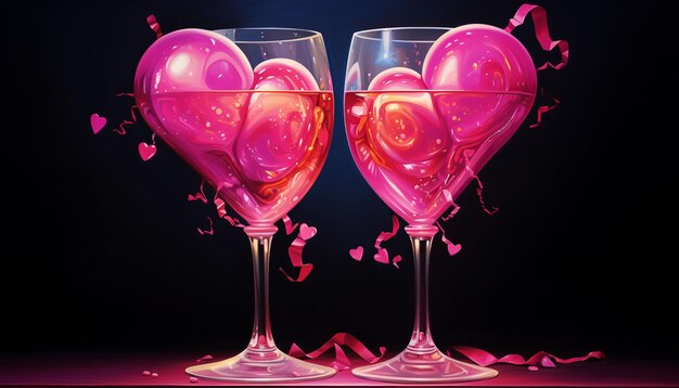 Uma descrição comovente de dois globos cintilantes cheios de uma bebida rosa vibrante. Os cartões dizem que o Tom cheers muito mais com o seu amor.