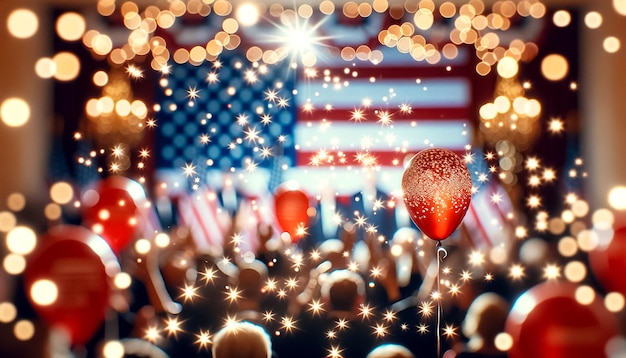 Foto uma deslumbrante exibição de patriotismo com balões e bandeira americana.