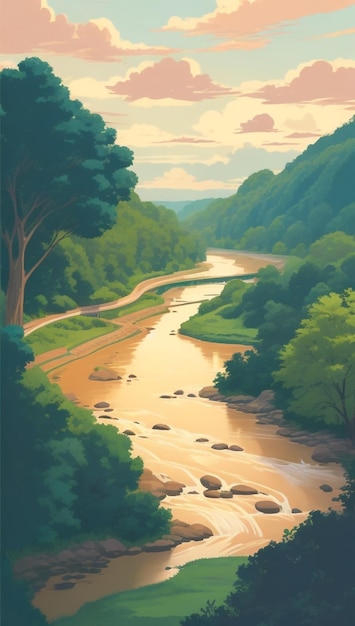 Uma deslumbrante paisagem de verão ao longo do rio Chattahoochee A serenidade da natureza
