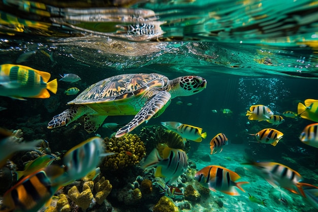 Uma deslumbrante vista subaquática de uma tartaruga de água doce generativa ai