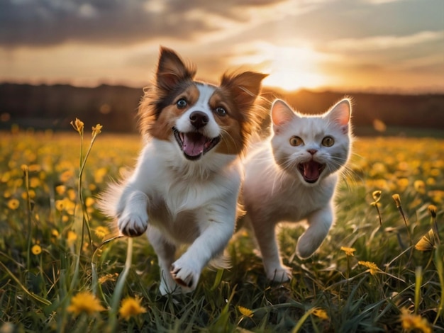 Uma divertida coleção de animais de estimação adoráveis uma alegre mistura de cães e gatos