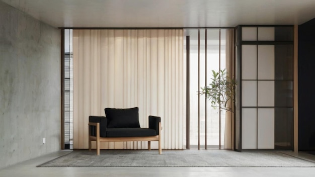 Uma divisória elegante e moderna da sala de estar com linhas limpas e um design minimalista