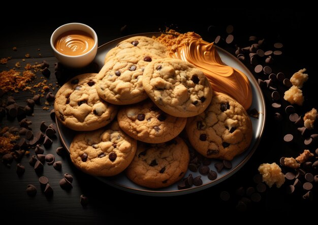 Foto uma dose de biscoitos de manteiga de amendoim com uma variedade de mixins, como gotas de chocolate