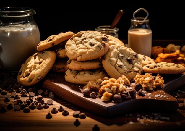 Foto uma dose de biscoitos de manteiga de amendoim com uma variedade de mixins, como gotas de chocolate