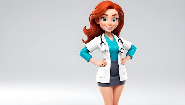 uma doutora de desenho animado com uma bata de laboratório branca e um top azul Dia Mundial da Saúde Dia Nacional das Enfermeiras