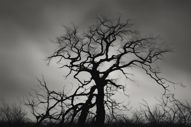 Uma dramática paisagem de árvores em preto e branco