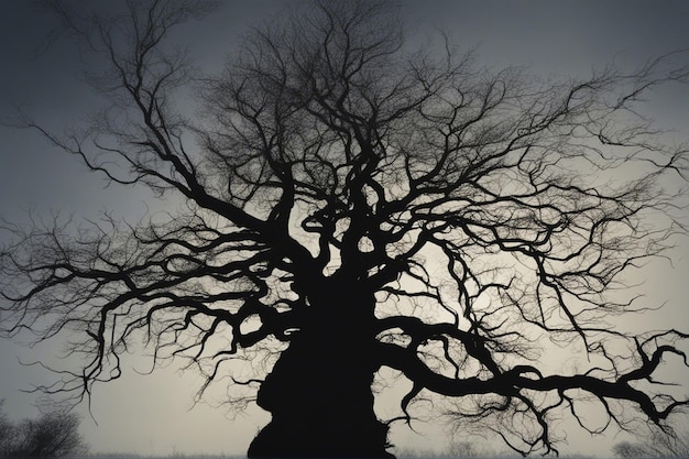 Uma dramática paisagem de árvores em preto e branco