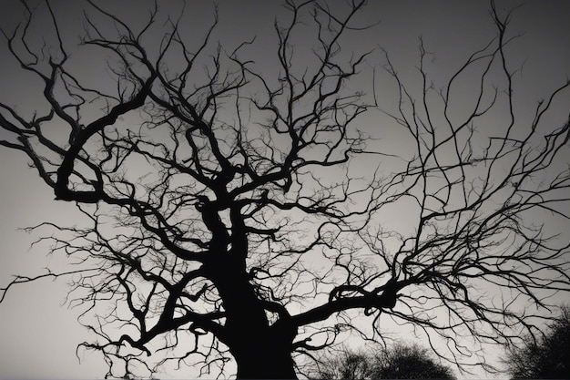 Uma dramática paisagem de árvores em preto e branco