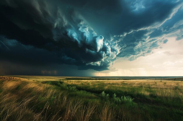 Uma dramática tempestade sobre uma paisagem de pradaria gerada pela IA