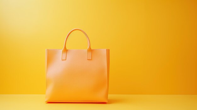 Uma elegante bolsa laranja em fundo amarelo retratando um estilo de moda minimalista com uma declaração de cor ousada