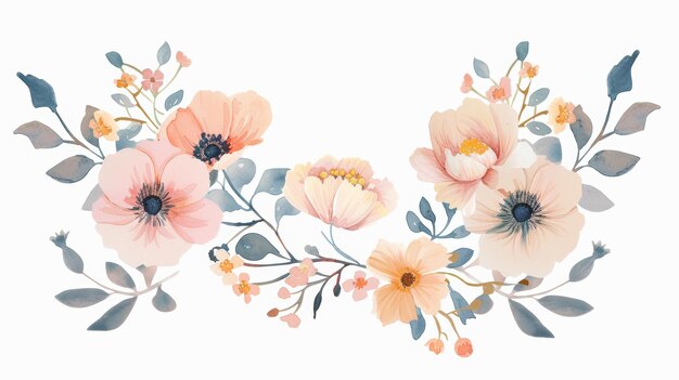 Foto uma elegante coroa de flores com lindas plantas pastel tem um efeito de aquarela