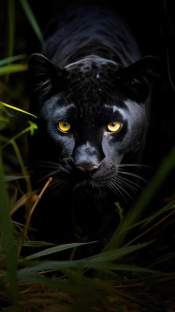 Uma elegante e poderosa pantera preta vagueia pelo mato
