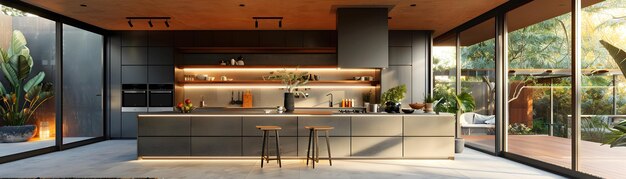 Uma elegante ilha de cozinha com assentos mostrando design moderno e funcionalidade em uma casa à venda