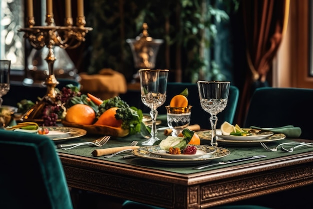 Uma elegante mesa de jantar com uma variedade de pratos clássicos brasileiros