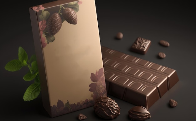 Uma embalagem ecológica de maquete de produto de maquete de chocolate artesanal. embalagens de alimentos geradas por ai