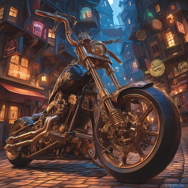 Uma emocionante aventura de motocicleta Steampunk