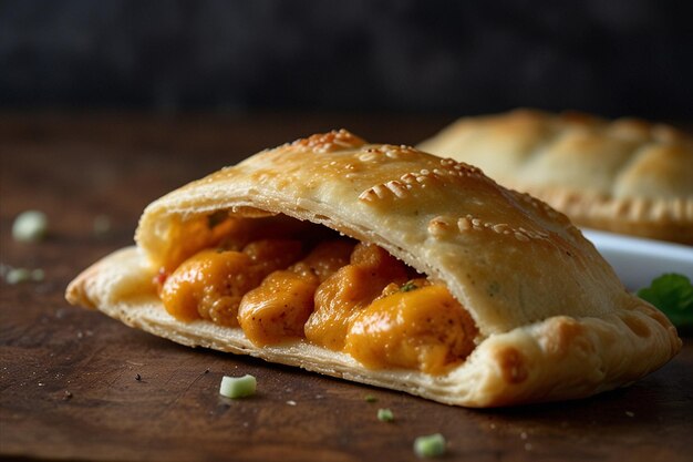 Foto uma empanada de frango com manteiga com uma crosta flocosa