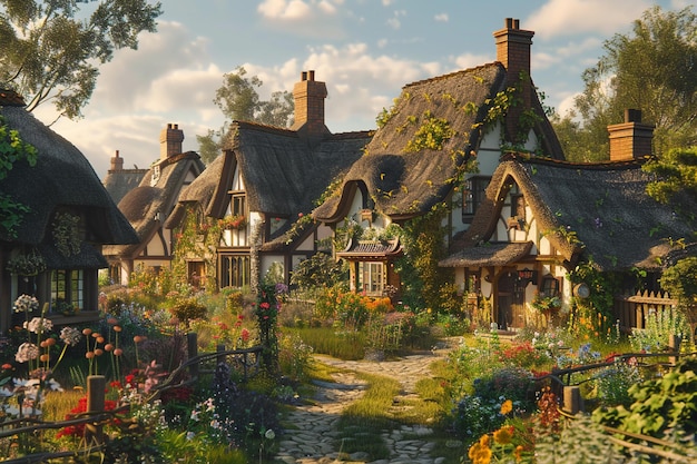 Uma encantadora aldeia inglesa com telhado de palha