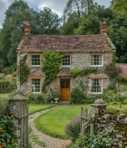 Foto uma encantadora casa de campo inglesa com um belo jardim.