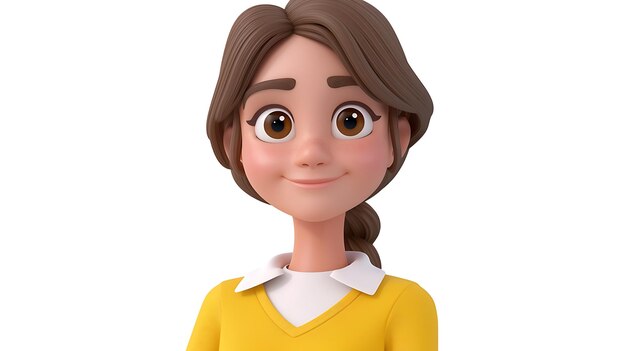 Foto uma encantadora e adorável personagem de desenho animado em 3d de uma mulher que irradia ternura e elegância com sua expressão viva e design impecável ela é perfeita para vários projetos isol