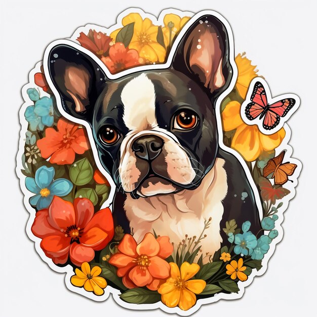 Foto uma encantadora ilustração de desenho animado de um filhote de bulldog francês em um fundo branco projetado como um adesivo fofo que destaca as características adoráveis e o caráter brincalhão desta deliciosa raça canina