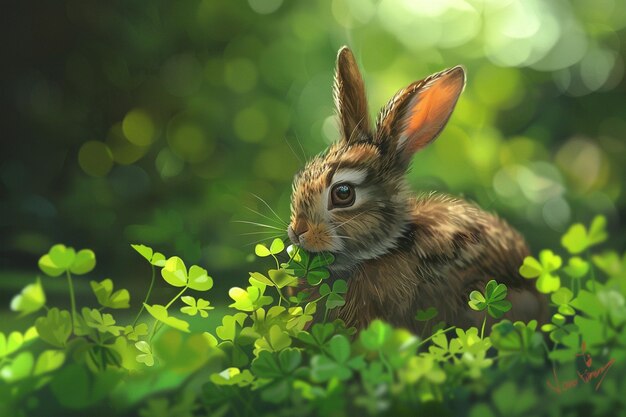 Uma encantadora ilustração de um coelho castanho desfrutando de ai generativa