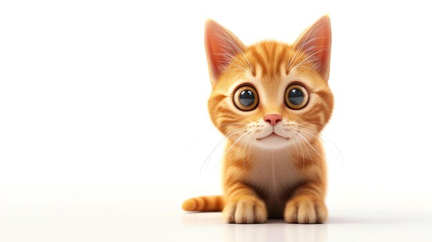 Foto uma encantadora renderização 3d de um gato adorável contra um fundo branco limpo este amável felino emana carinhosidade e brincadeira tornando-se uma escolha irresistível para qualquer amante de gatos ou desi