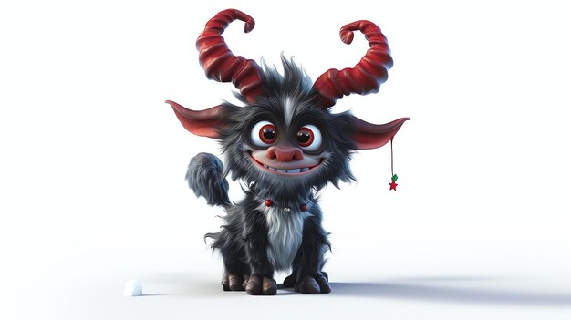 Uma encantadora renderização 3D do travesso Krampus com uma giro bonito exibido em um fundo branco prístino Perfeito para adicionar um toque de capricho aos seus projetos de férias