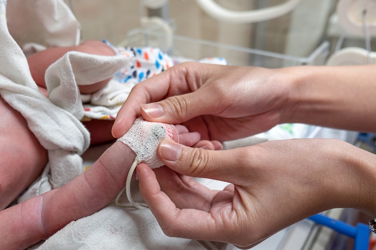 Foto uma enfermeira e um bebê recém-nascido