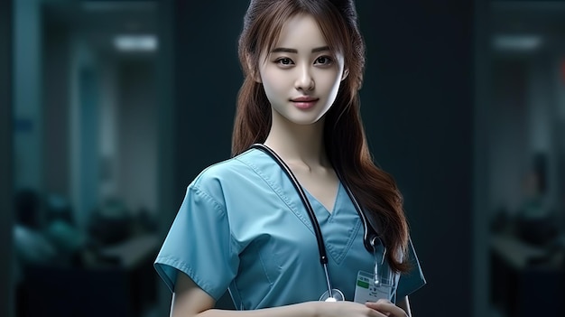 Uma enfermeira experiente com bons olhos pronta para cuidar do paciente