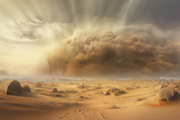 Uma enorme tempestade de areia envolvendo os céus acima do deserto